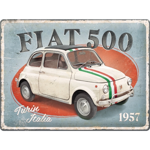 Cartello di latta Fiat 500 - Turin Italia