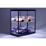 Double display case with LED lighting and mirror for 1/18 scale model cars black